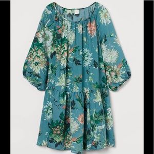 H&M Wide-Cut Dress Turquoise/ Floral size S (FITS like XL)